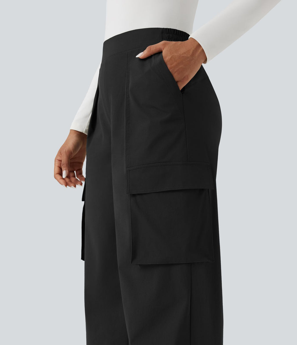 Pantalon voyage taille haute jambe large avec poches