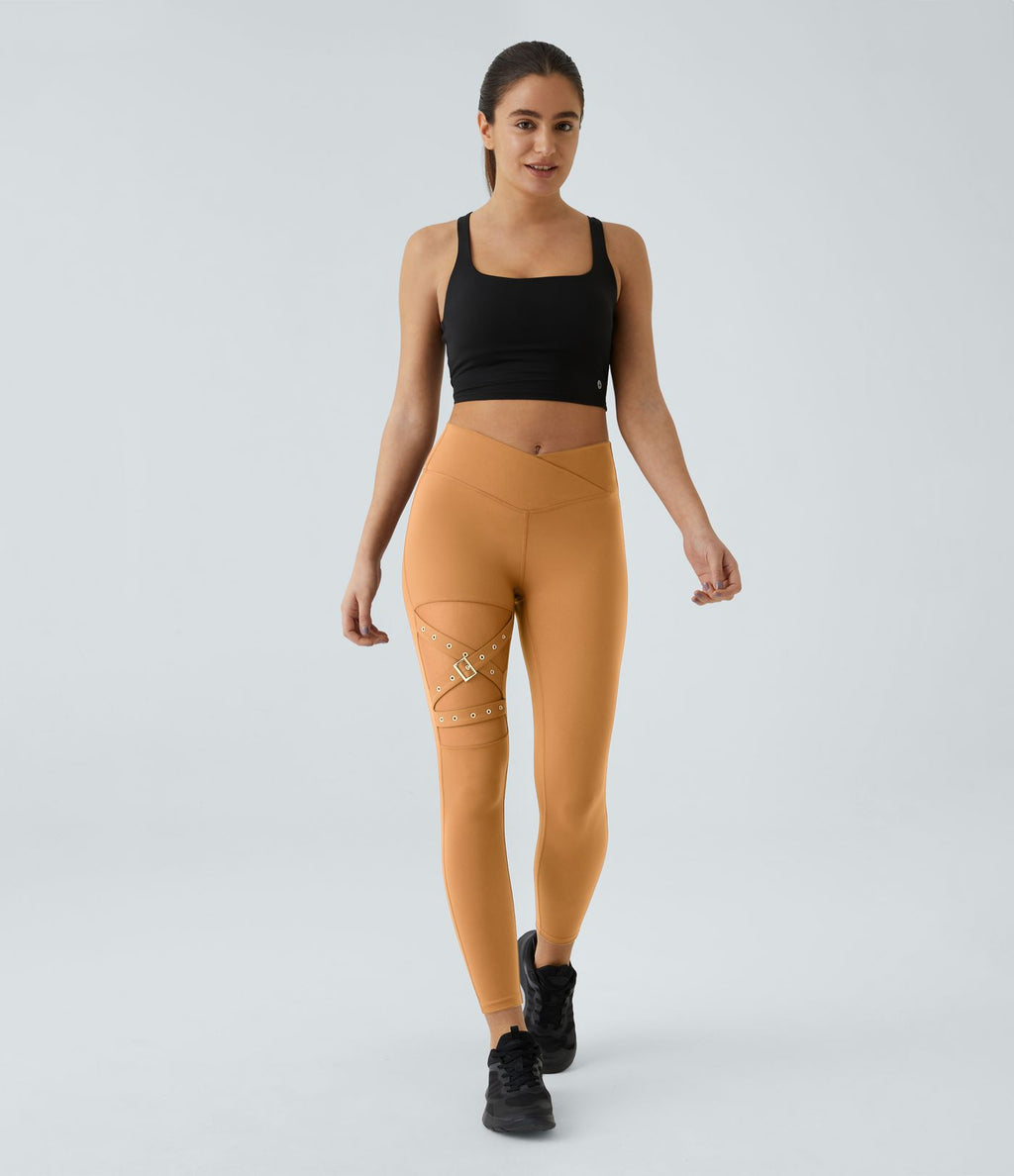 Legging yoga croisé taille haute avec mesh contrastant et boucle décorative DayStretch