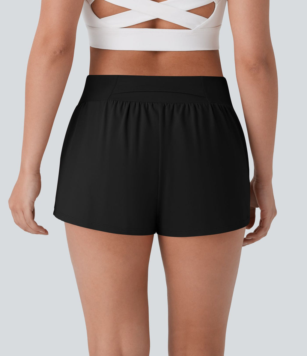 Short de yoga 2-en-1 SoftlyZero™ Airy à taille basse, cordon de serrage intérieur, poche dorsale et poche latérale dissimulée effet frais InstantCool