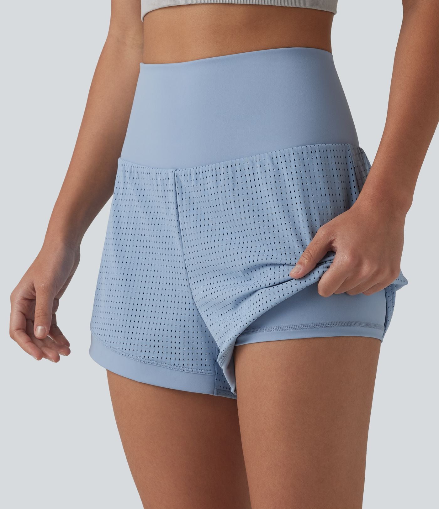 Short de yoga 2-en-1 gainant taille haute à œillets avec poche — 6,5 cm