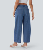 Jean Barrel 7/8 décontracté taille mi-haute délavé Halara Flex™ avec poches