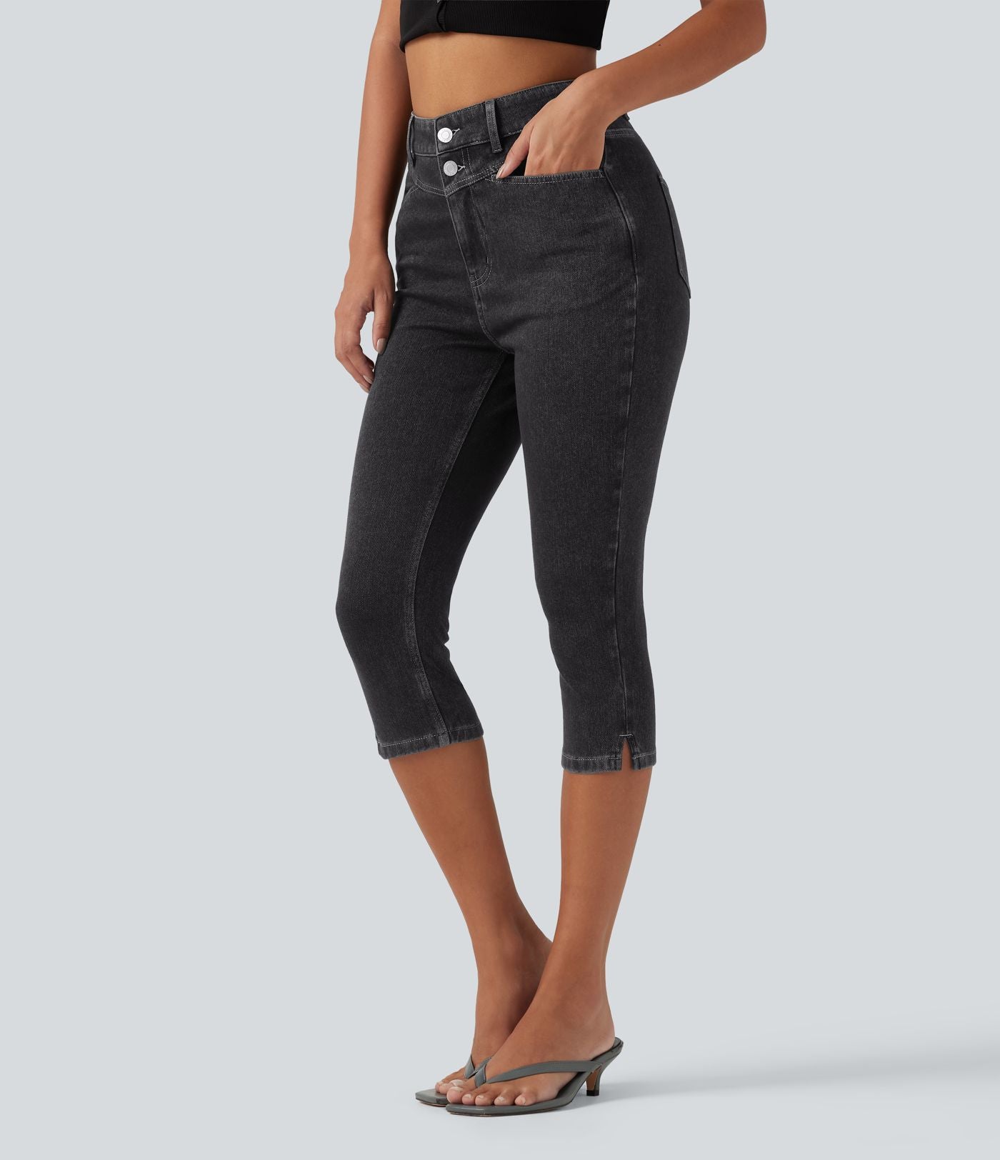 Halara Flex™ Jean slim casual capri taille haute avec fentes et poches