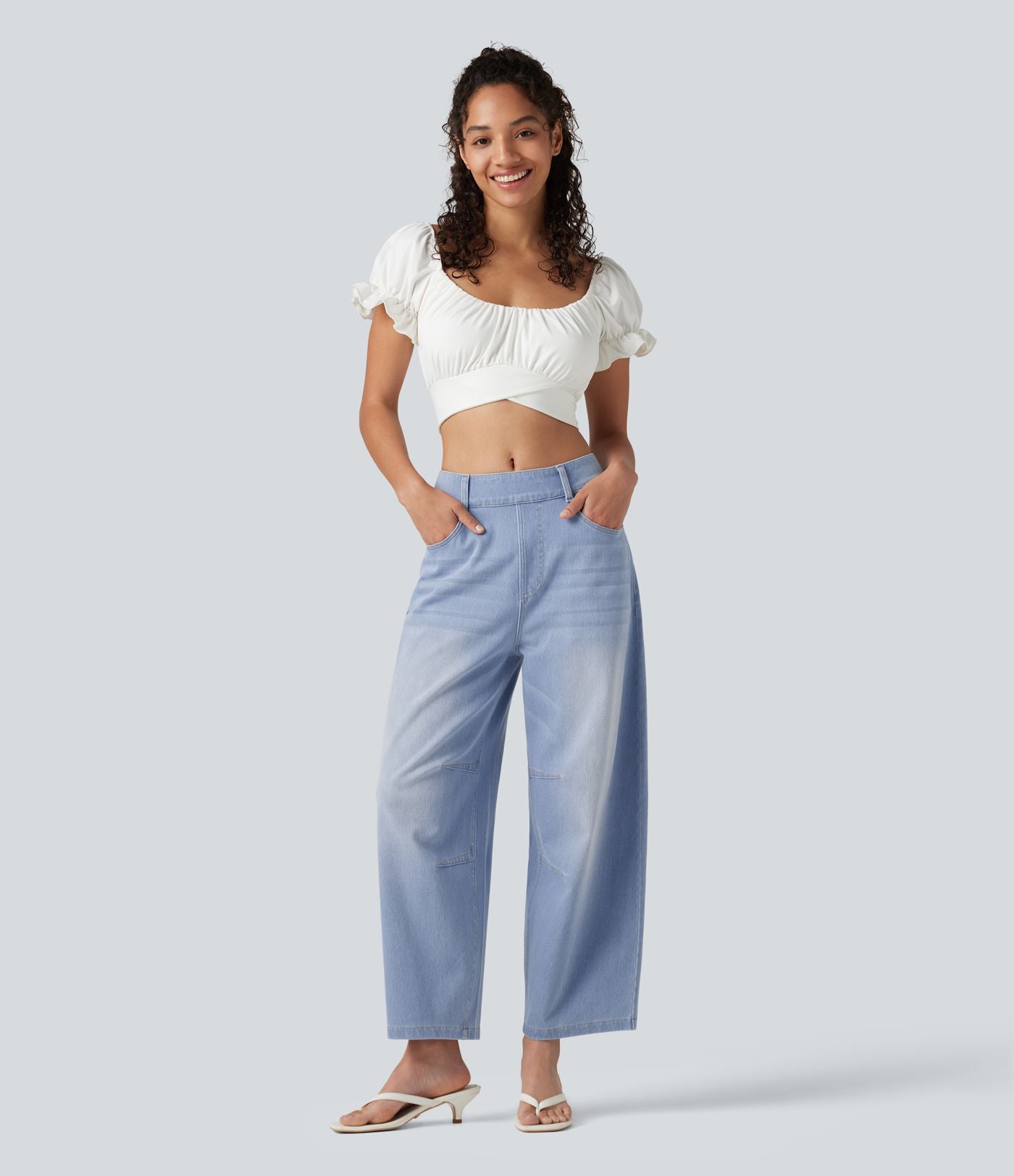 Jean Barrel 7/8 décontracté taille mi-haute avec poches Halara Flex™