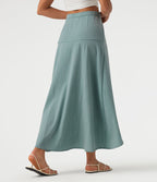 Jupe longue taille haute ourlet asymétrique aspect lin
