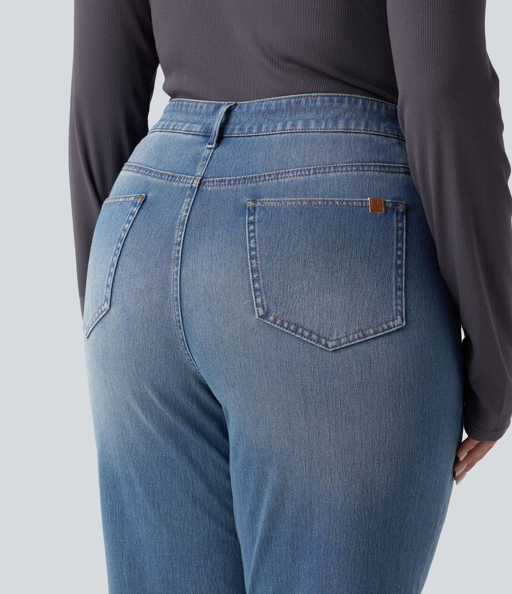 Jean bootcut décontracté Halara Flex™ délavé taille basse grande taille avec poches