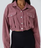 Veste Casual en Velours Côtelé à Boutons Poches Col Court