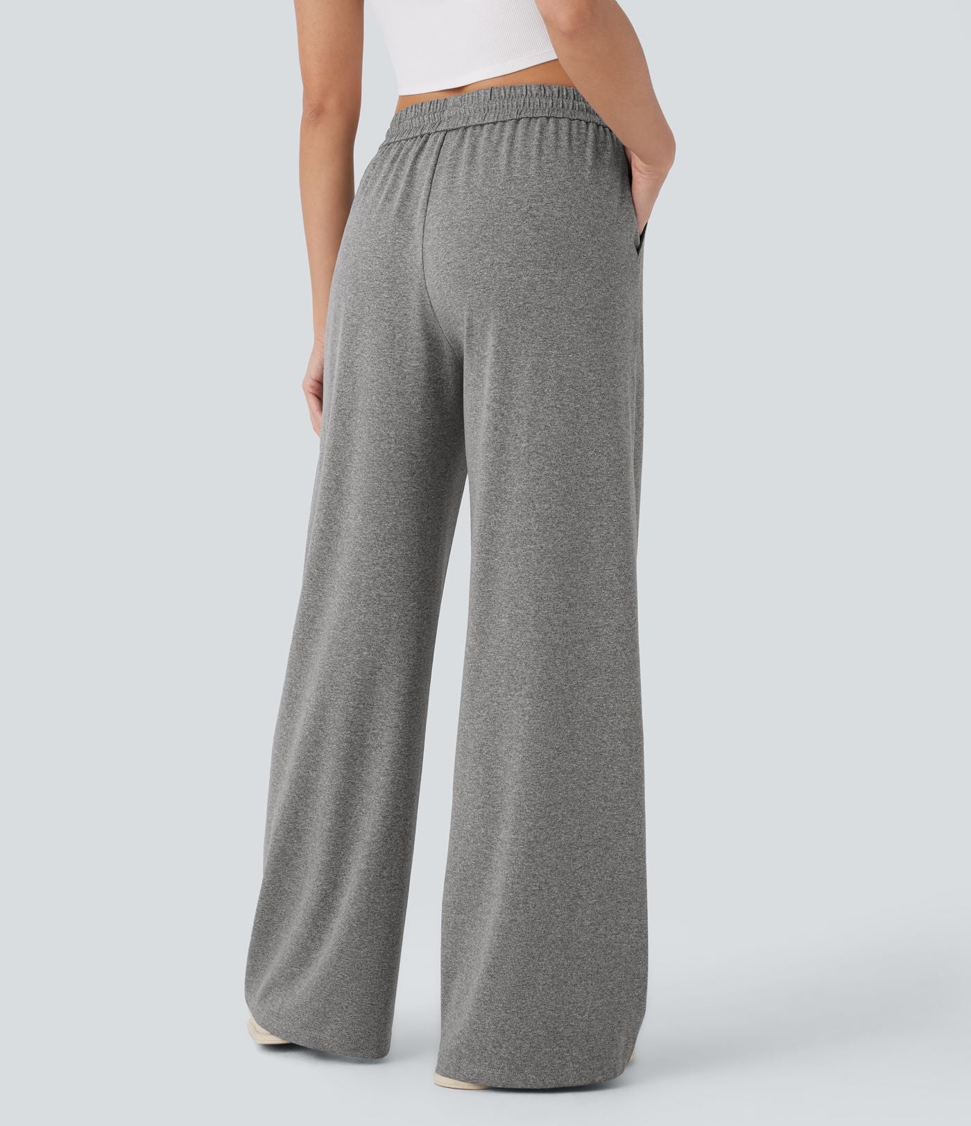 Pantalon large décontracté taille haute avec cordon de serrage et poches latérales