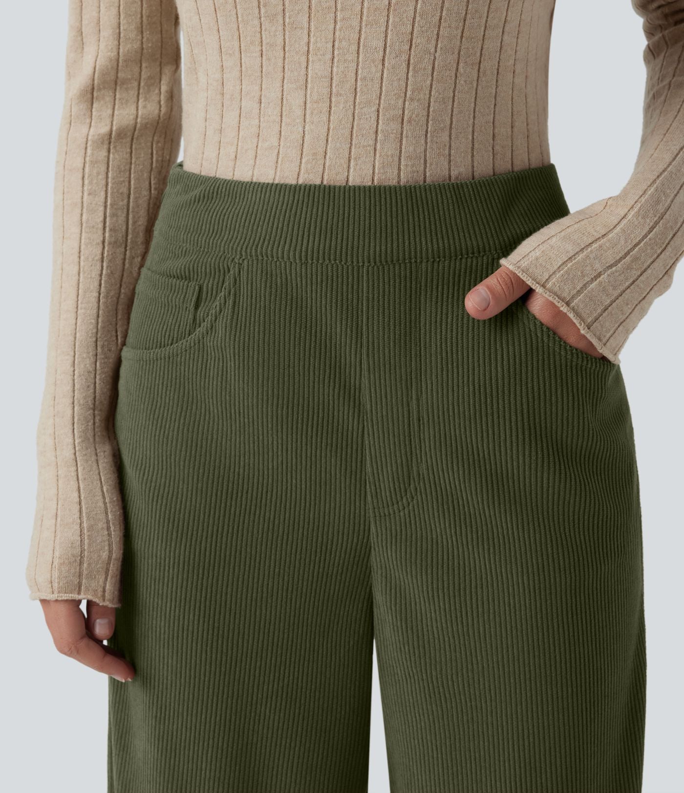 Pantalon velours côtelé tailleur et large Halara Flex™, taille haute, avec poches
