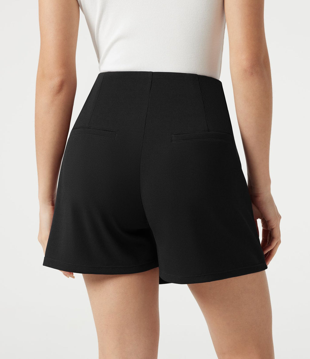 Jupe-short habillée mini en maille gaufrée, taille haute, à poches