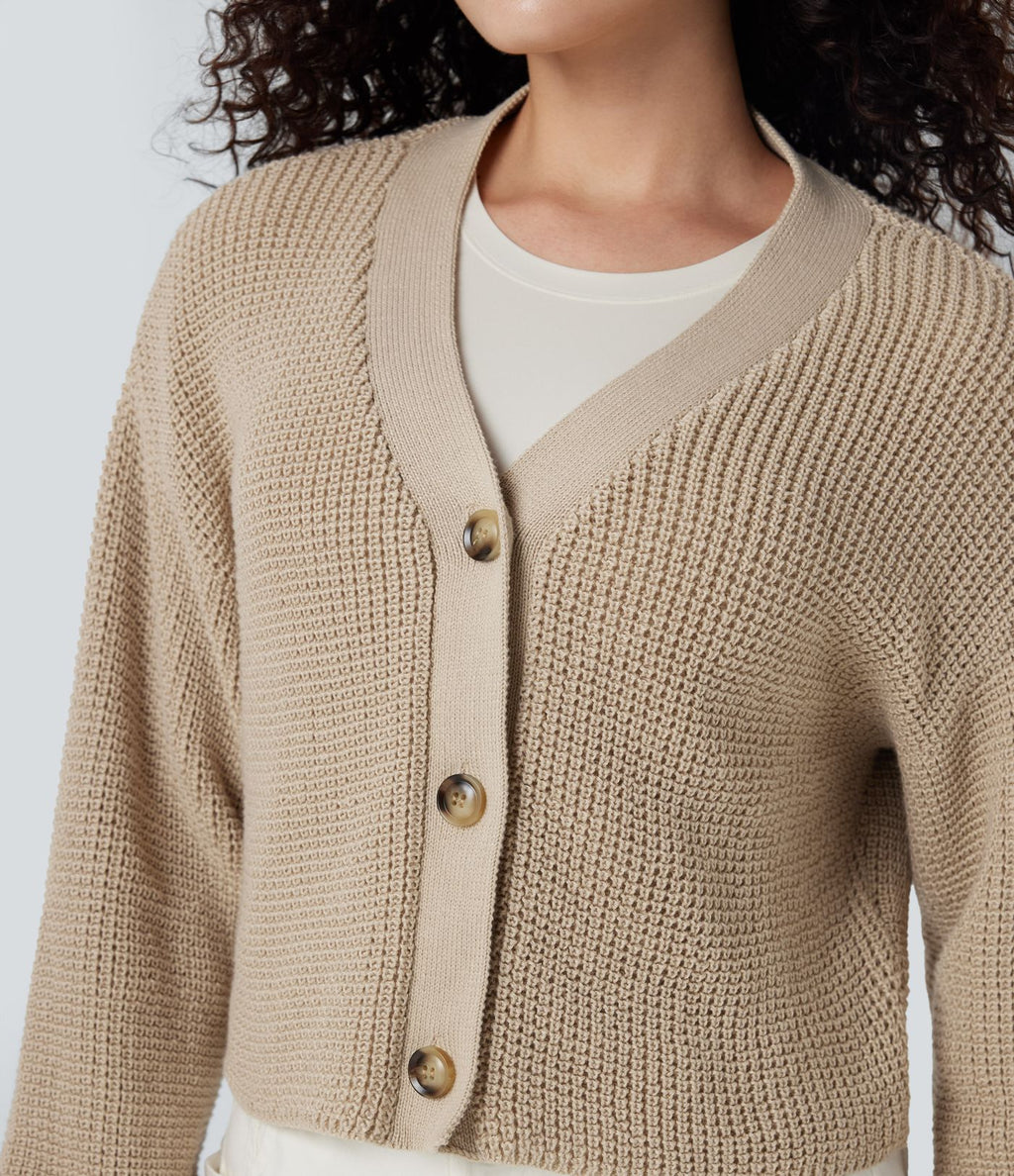 Cardigan gaufré col V manches longues