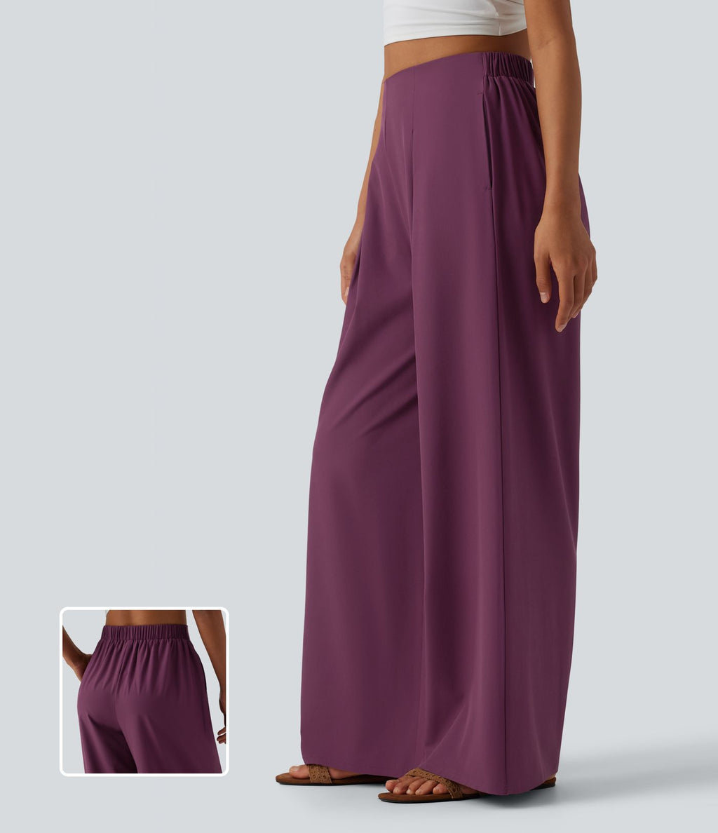 Pantalon large fluide resort plissé taille haute séchage rapide Breezeful™ avec poches