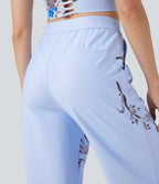 Pantalon décontracté droit à imprimé floral, taille haute, Halara X Yukiko, avec poches