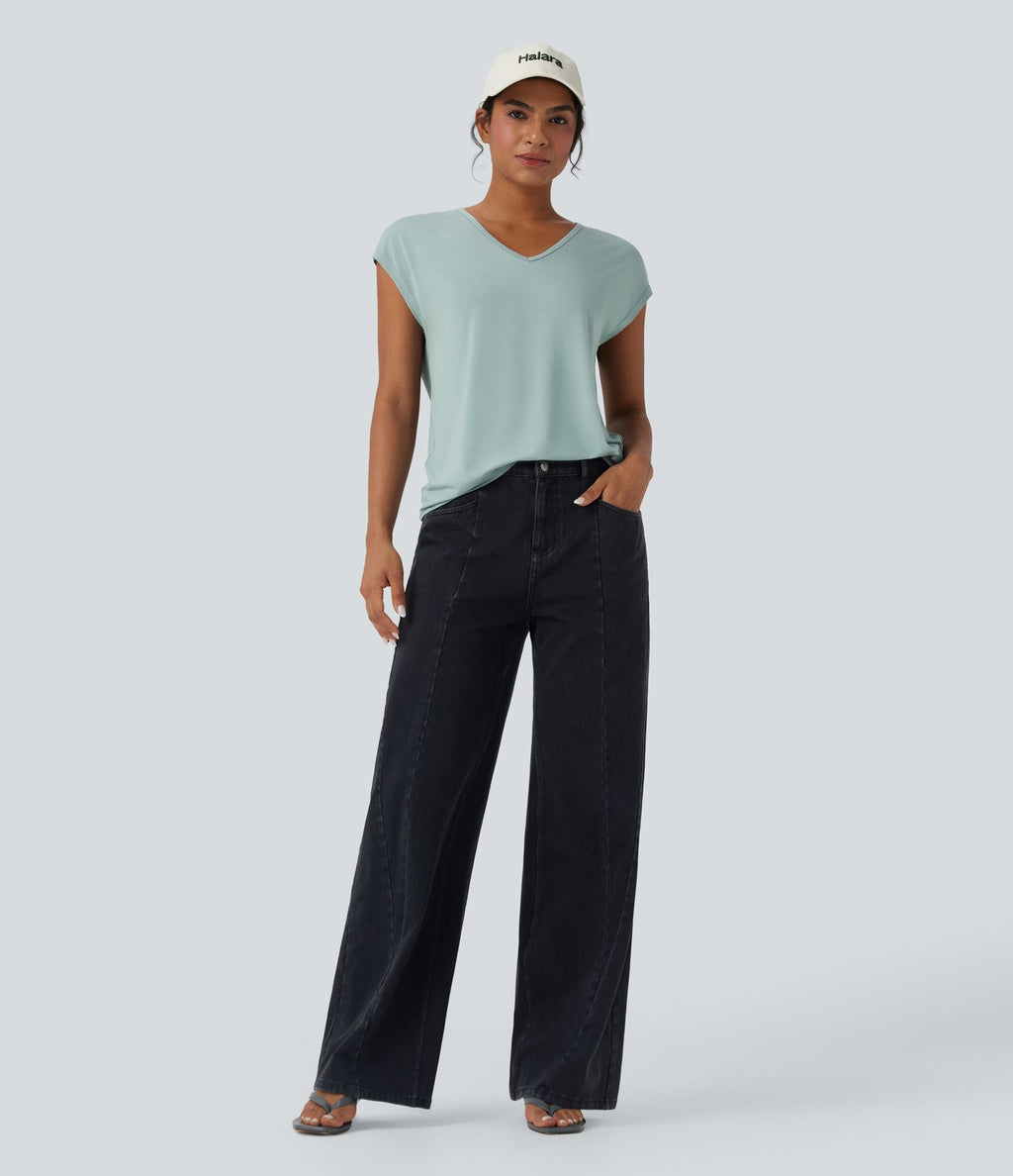 T-shirt casual col V manches courtes