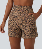 Short de yoga droit Halara UltraSculpt™ imprimé léopard taille haute ventre plat 12,5 cm avec poches