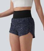 Short de running 2-en-1 taille haute imprimé léopard 7,5 cm avec poche