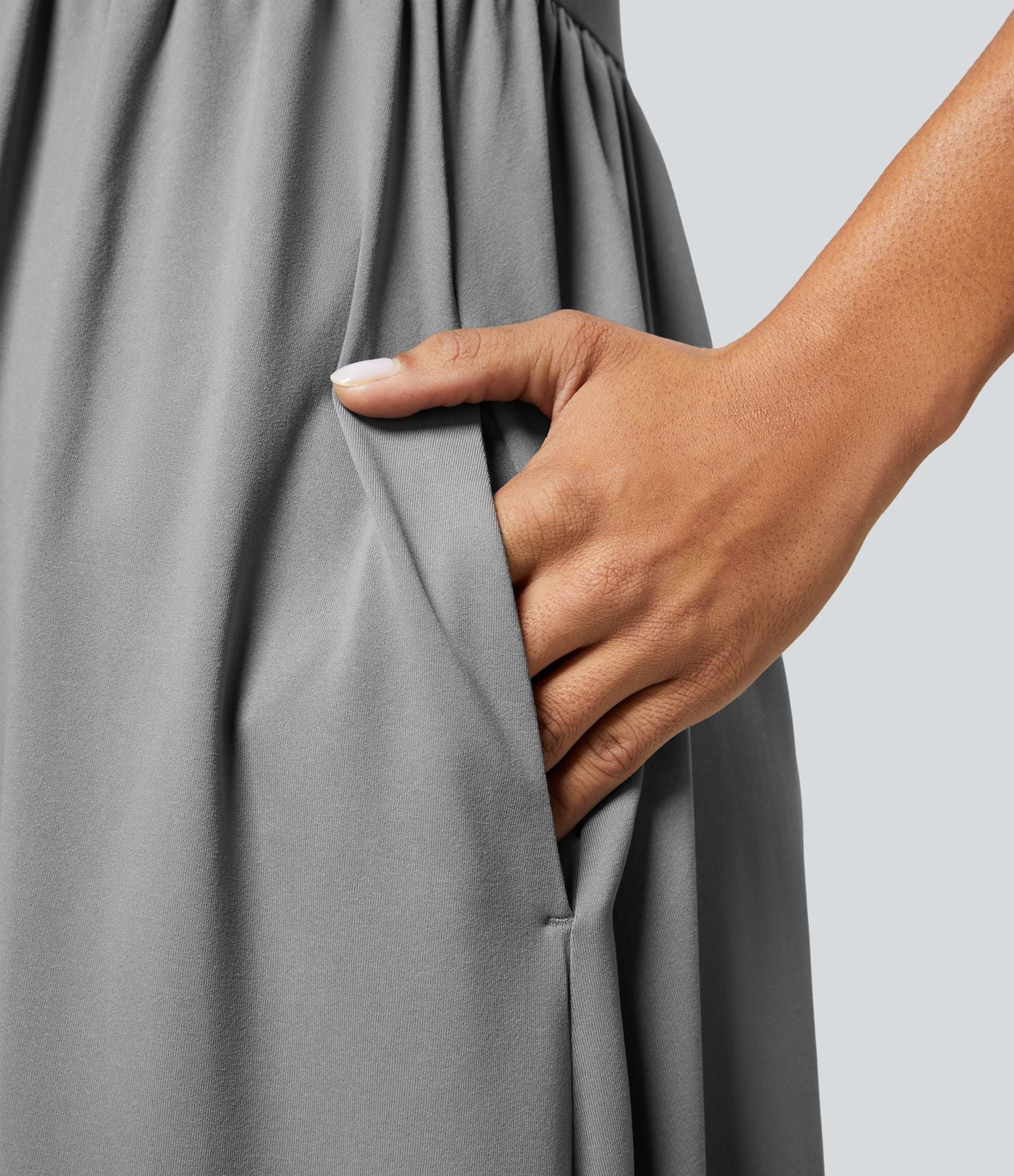 Robe Casual Midi Col en V Boutons Décoratifs Manches Courtes Poches Latérales et Plis