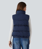 Halara Flex™ Doudoune sans manches en denim à col montant avec poches