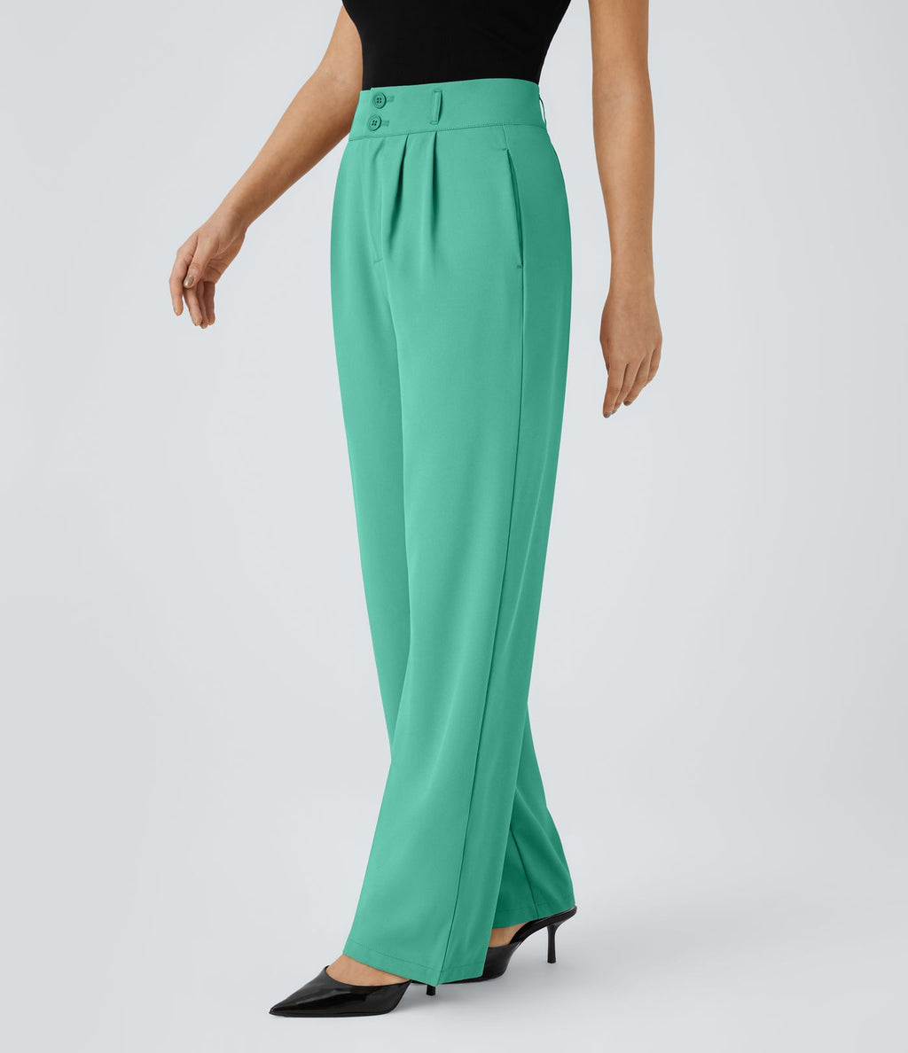 Pantalon de travail Halara Flex™ droit froncé avec poche zippée, taille haute