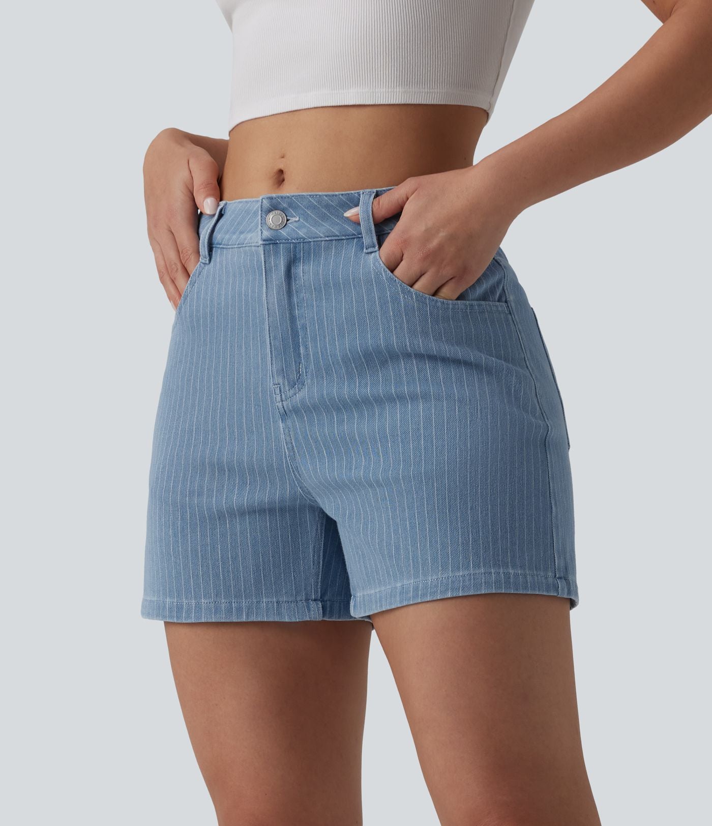 Short denim décontracté Halara Flex™ rayé taille mi-haute 10 cm avec poches
