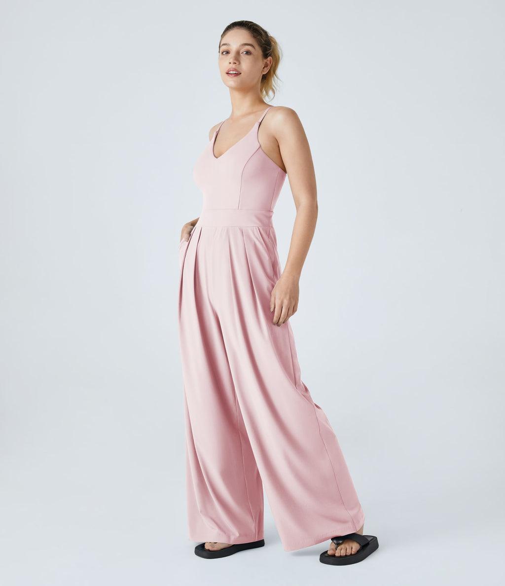Combinaison baggy 2-en-1 style nuisette col V, dos nu, zip invisible et poches