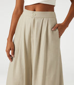 Pantalon casual barrel longueur 7/8 taille mi-haute à bordure ajourée avec poches