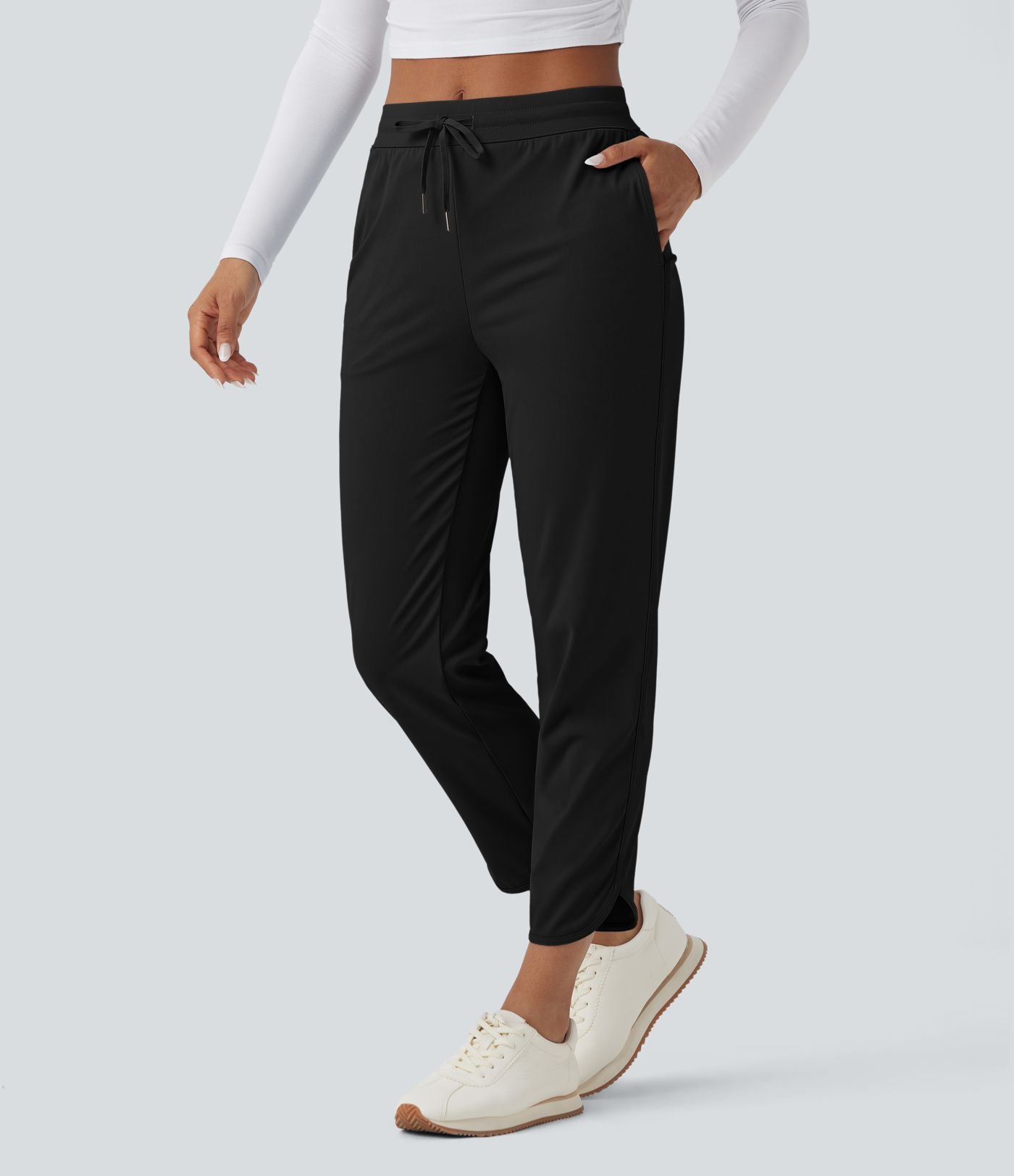 Pantalon de golf fuselé, taille mi-haute, cordon, ourlet courbé, séchage rapide, avec poches—UPF40+