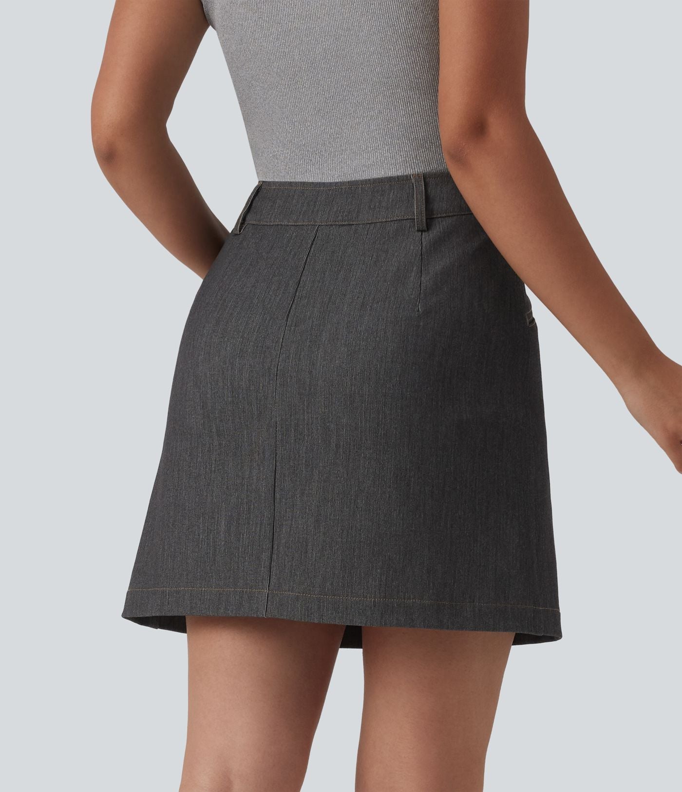 Jupe mini évasée casual 2-en-1 aspect denim taille haute avec poches