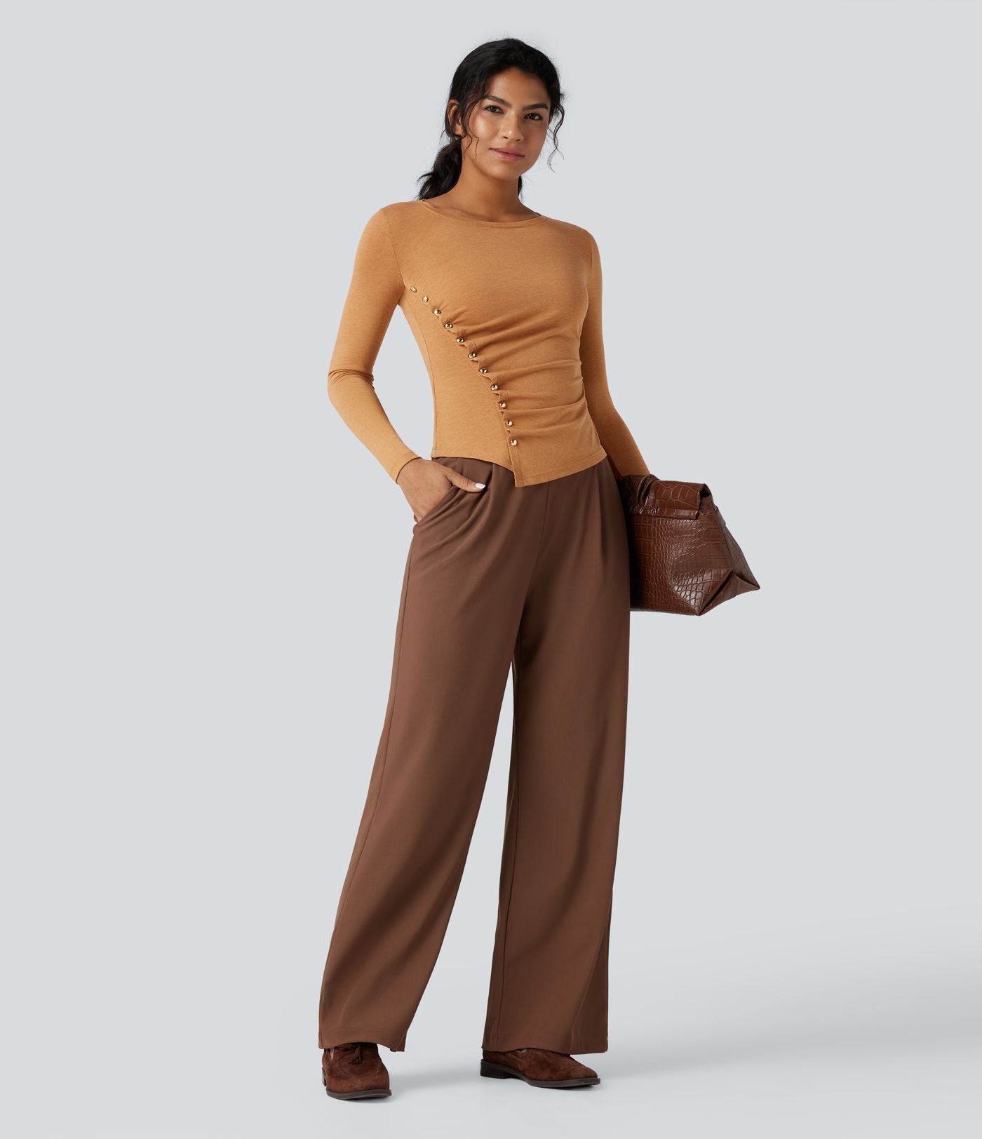 T-shirt tailleur col rond ourlet asymétrique manches longues