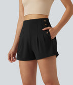 Short baggy taille haute DayStretch avec boutons décoratifs et poches, 7,5 cm