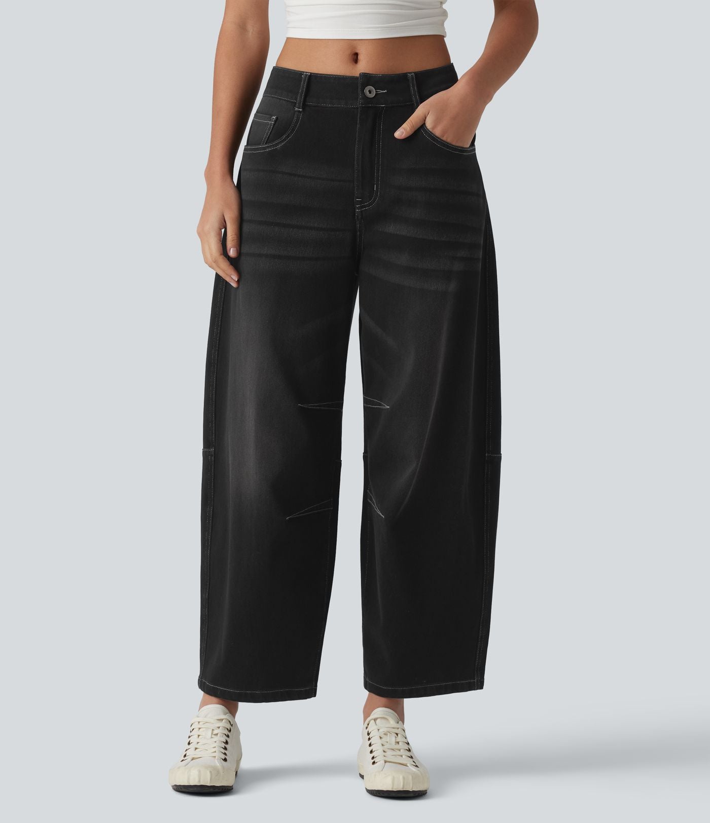 Jean Barrel 7/8 taille basse Halara Flex™ avec poches zippées