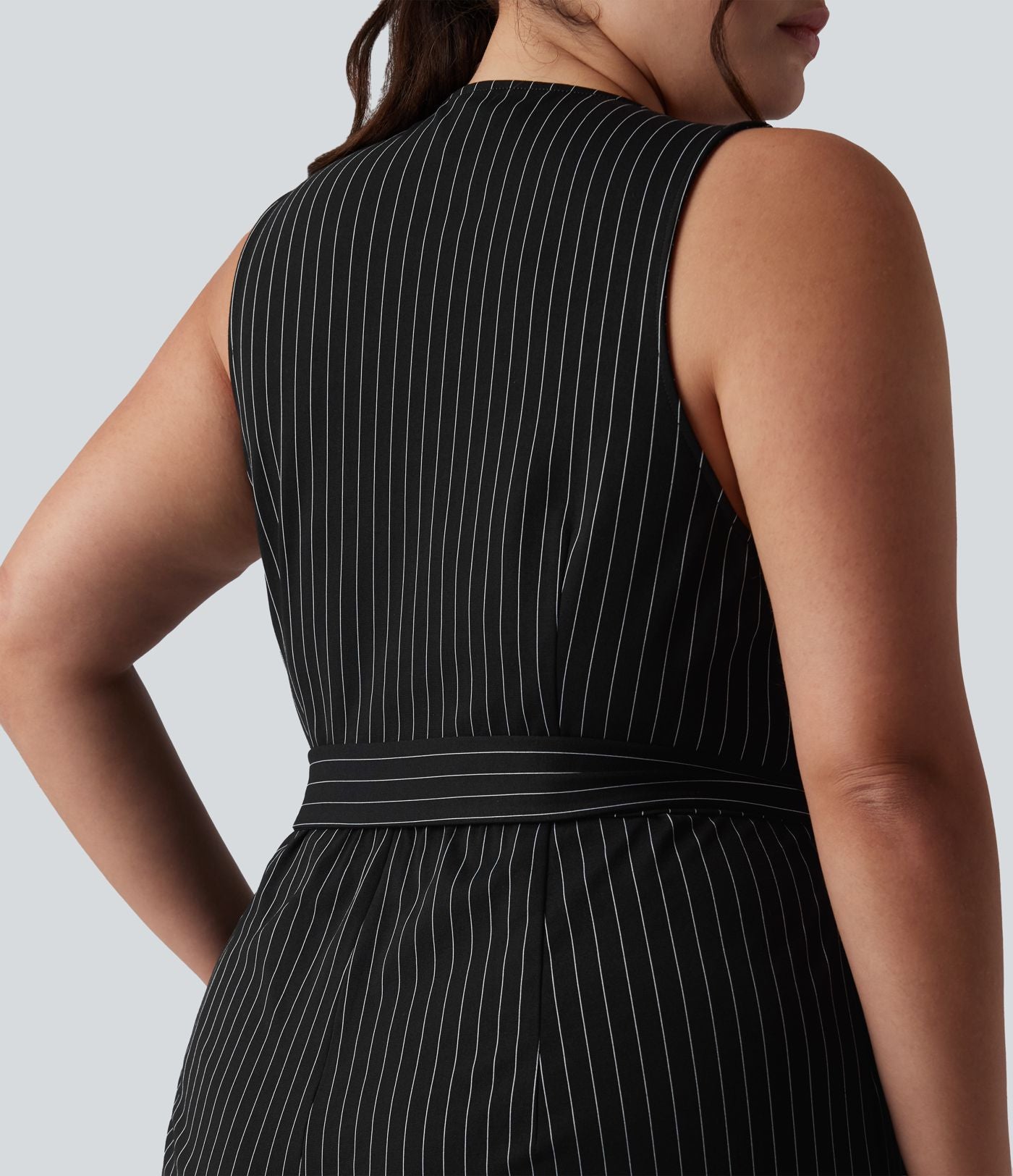 Combinaison grande taille col V sans manches ceinturée à rayures effet frais InstantCool avec poches, accès facile Easy Peasy