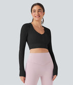 Haut de sport yoga court ajusté jacquard à manches longues sans couture OneForm Seamless Flow
