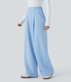 Pantalon Jogging Thermique Taille Haut Jambes Larges Poche Latérale Plissée en Fleece