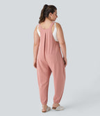 Sangle Réglable Bouton Plusieurs Poches Plissé Gaufré Casual Grande Taille Salopette
