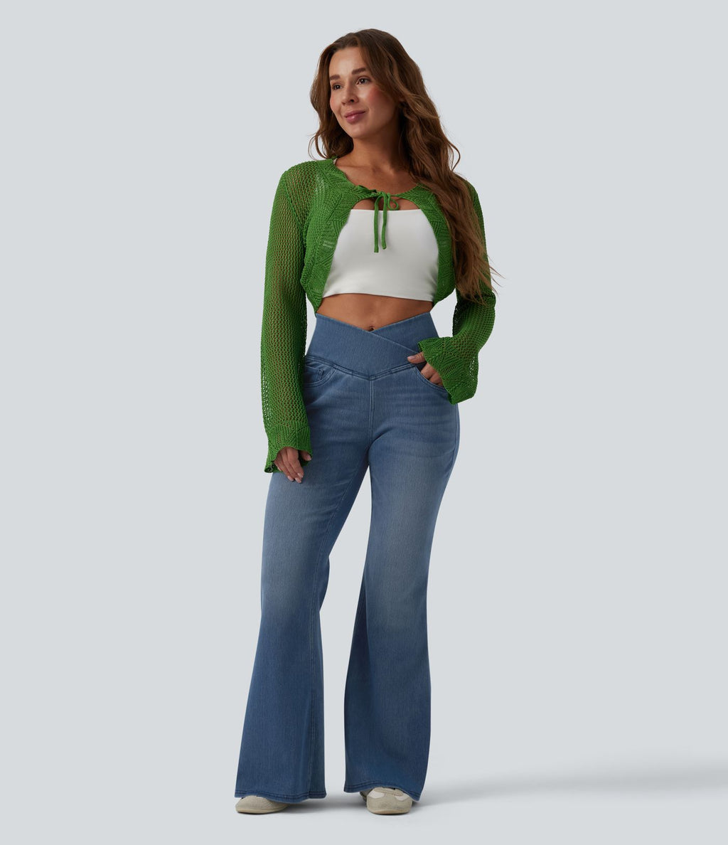 Jean évasé Halara Flex™ casual taille haute croisée avec poches