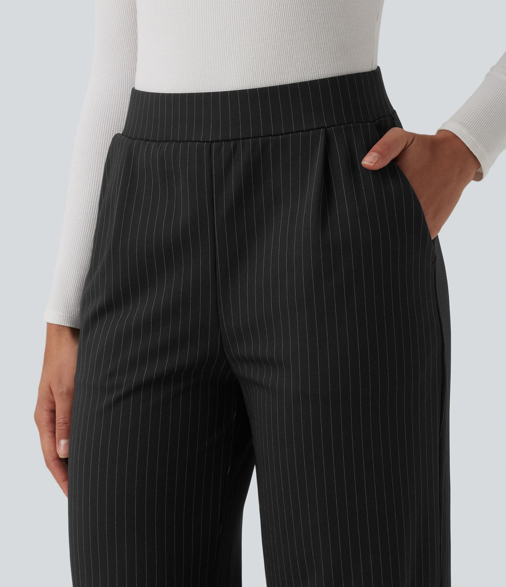 Pantalon tailleur large taille haute à rayures avec poches