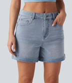 Halara Flex™ Short en denim taille mi-haute ourlet retroussé 12,5 cm avec poches