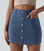 Jupe mini moulante décontractée Halara Flex™ en denim taille haute boutons décoratifs avec poches