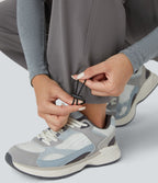 Jogging Casual Cargo Ajustables à Taille Mi-Haute avec Bouton Zip Multiples Poches et Cordon de Serrage