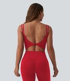 Débardeur de yoga cropped Halara UltraSculpt™ à doubles bretelles dos torsadé ouvert avec soutien-gorge intégré – Bonnets E-G