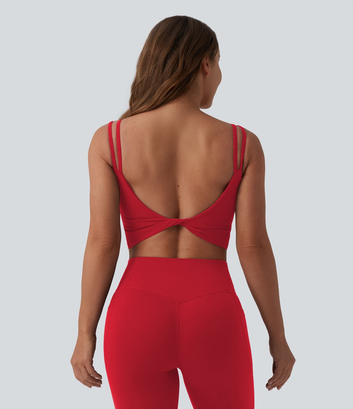 Débardeur de yoga cropped Halara UltraSculpt™ à doubles bretelles dos torsadé ouvert avec soutien-gorge intégré – Bonnets E-G