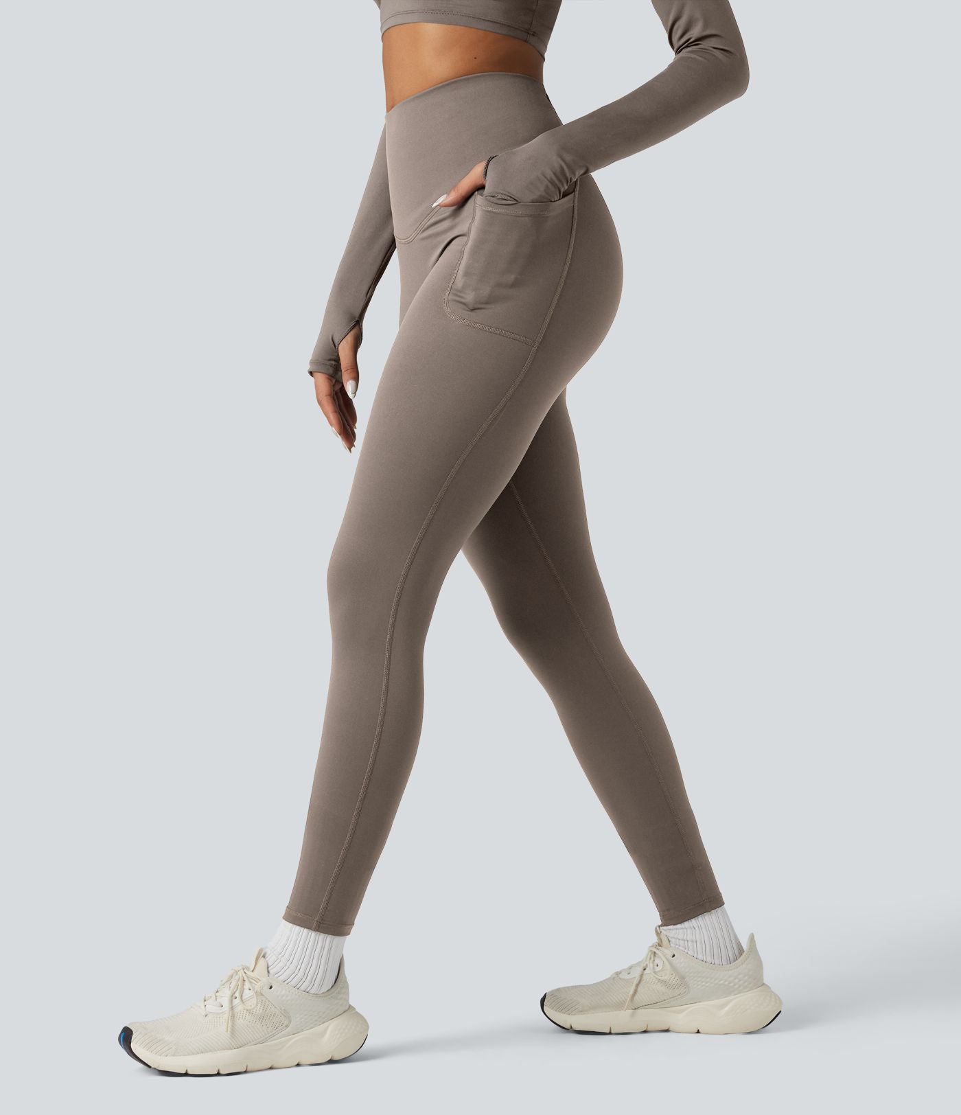 Legging running polaire thermique gainant croisé dos taille haute Halara UltraSculpt™ Heat avec poches