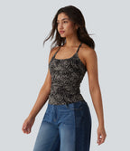 Débardeur casual dos nageur imprimé léopard avec soutien-gorge intégré