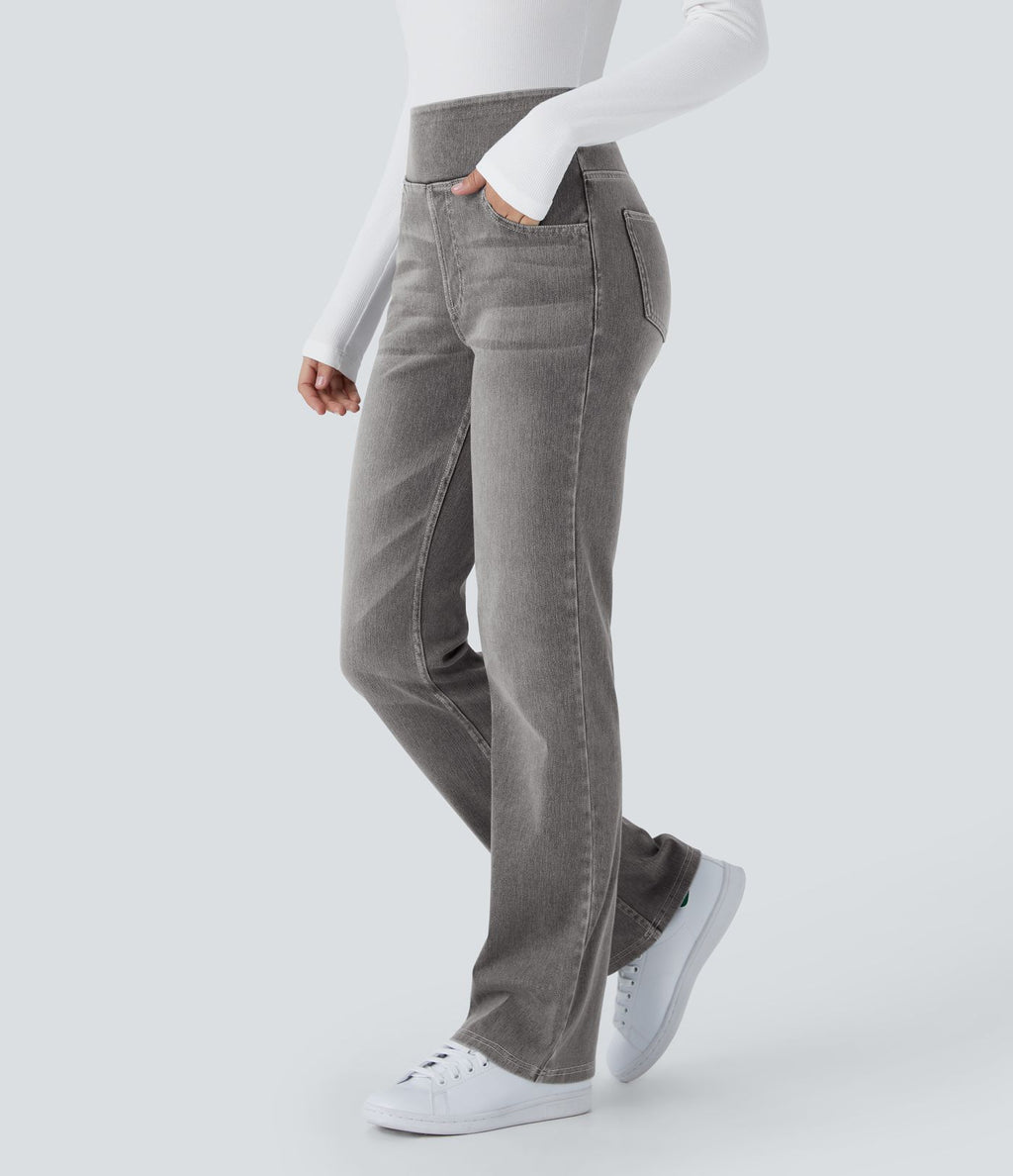 Halara Flex™ Jean bootcut décontracté extensible délavé taille haute à poches multiples