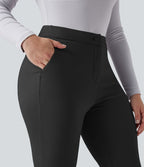 Pantalon tailleur évasé taille haute avec poches