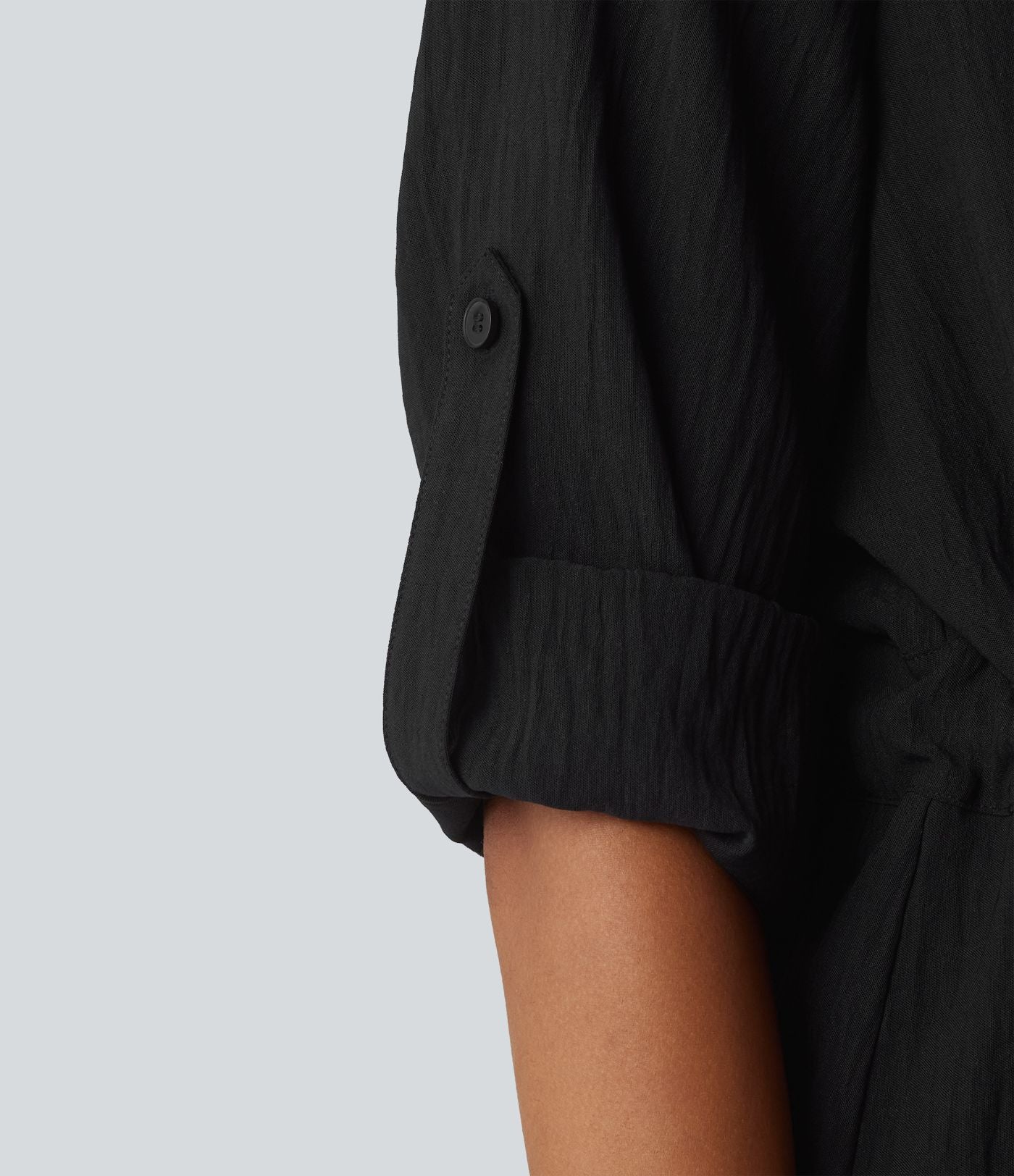 Chemise effet lin esprit bureau à revers, manches retroussées et lien à nouer