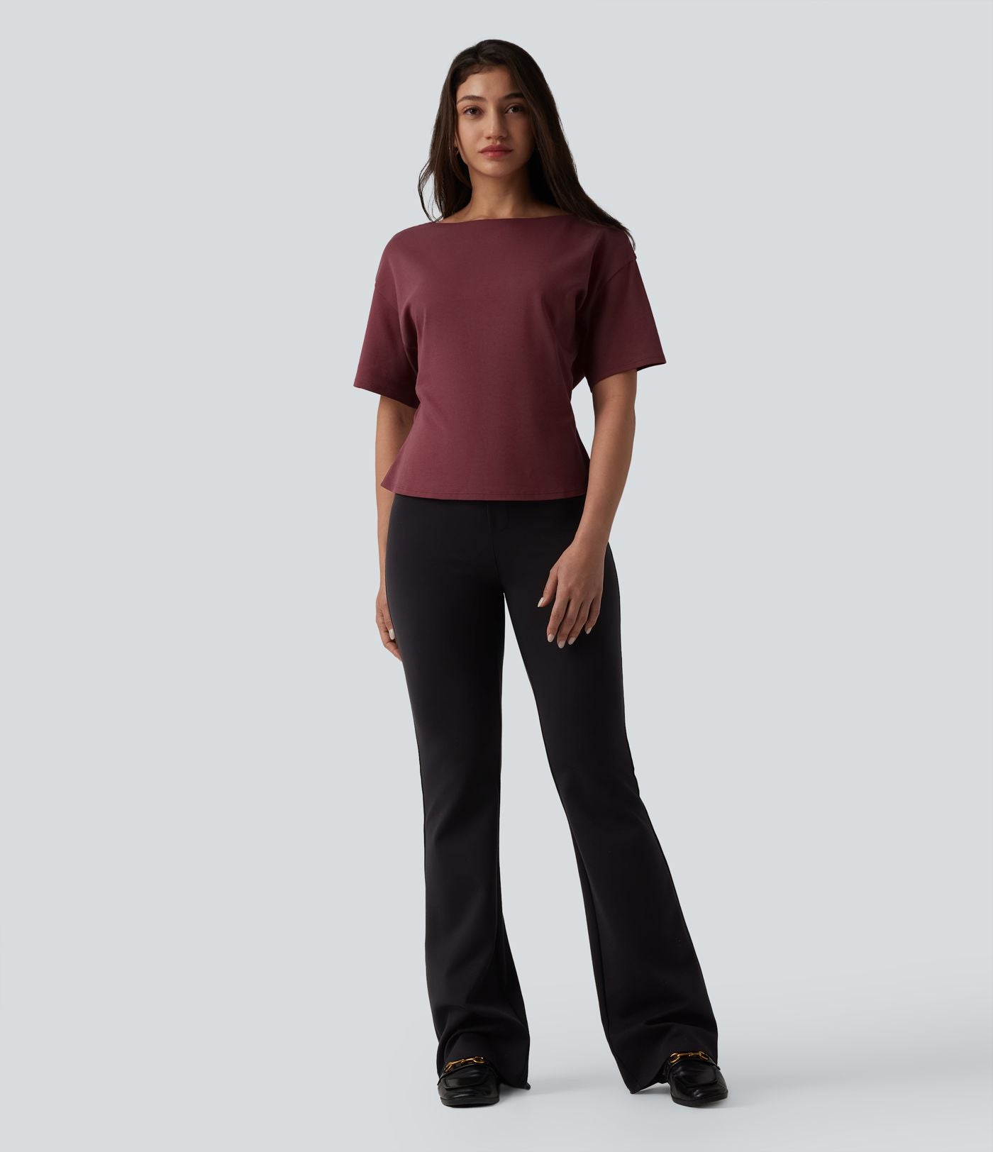 T-shirt tailleur col bateau manches courtes en coton