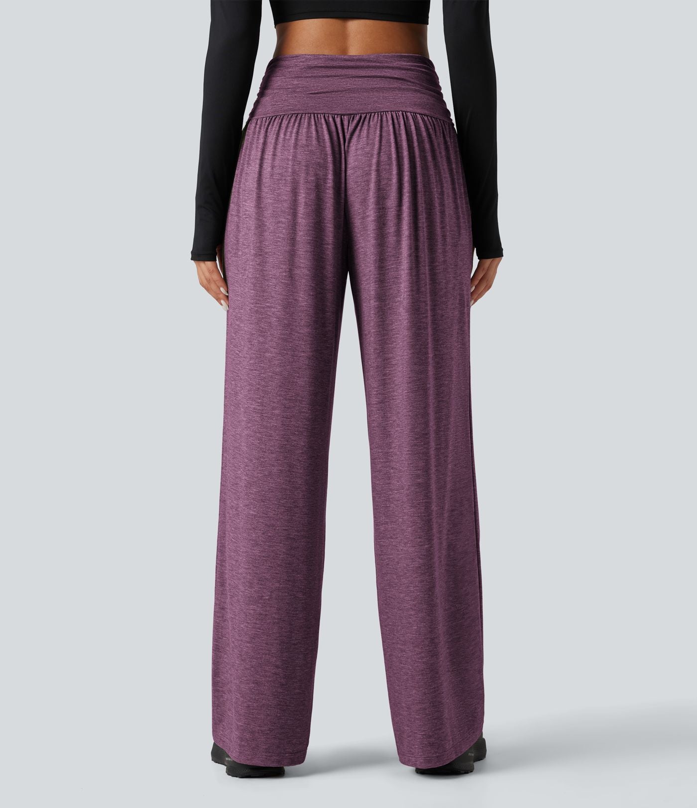 Pantalon de yoga large froncé chiné taille haute avec poches