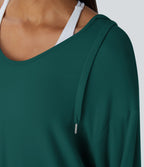 Sweatshirt Casual à Capuche Encolure en V Cordon de Serrage Trou pour le Pouce Fente et Coupe Longue