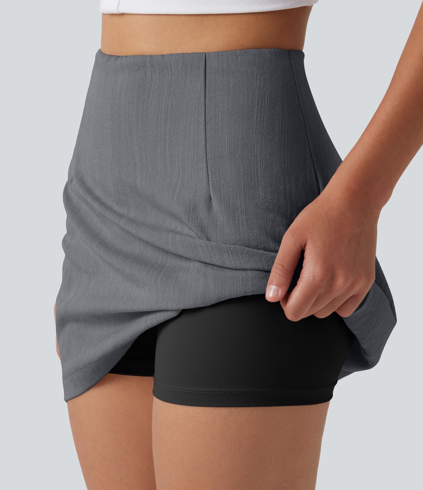 Jupe mini trapèze 2-en-1 décontractée effet lin, taille haute